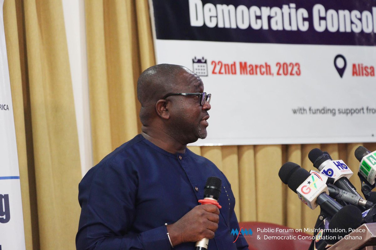 factcheck_ghana's tweet image. We must not allow any blood drop before we act on misinformation and disinformation – George Sarpong, NMC Exec Sec @forum on misinformation @MFWA 
@UKinGhana @UnescoGhana @FCDOUK

#countermisinformation
#counterdisinformation
#FactcheckGhana
#MFWA