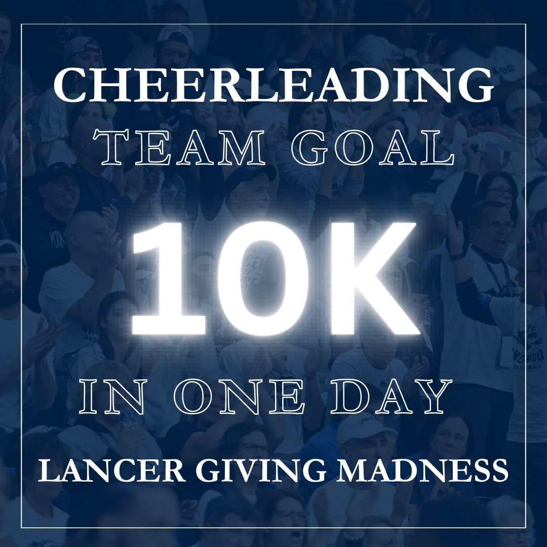 LongwoodCheer's tweet photo. ITS LANCER GIVING MADNESS📣 This team is is ready to #elevate more and be able to represent Longwood on a national level. Your gift gift will help us achieve our goal of being a competitive program. 

Click the link in our bio to give a gift today💙 https://t.co/c7fUxD2ewf