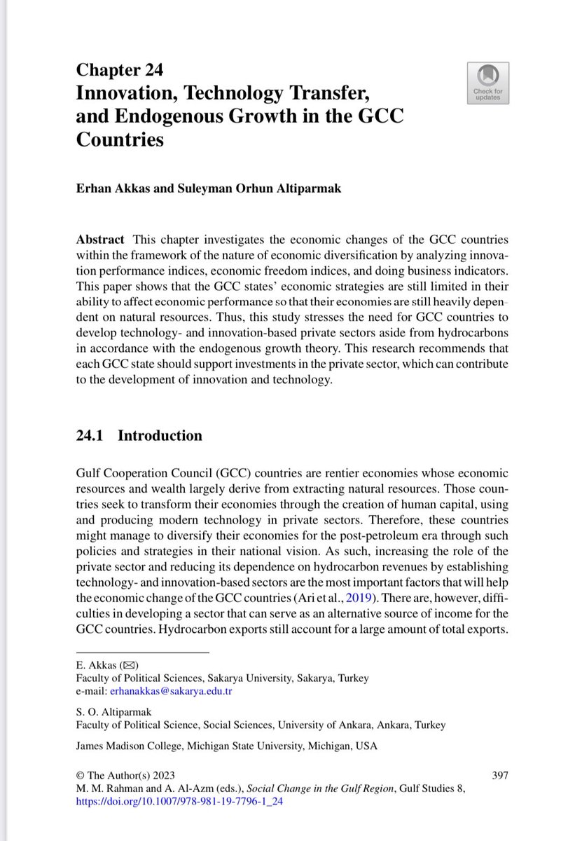 Erhan Akkaş (@erakkas) on Twitter photo Pleased to share our latest publication with <a href="/suleymanorhun/">Süleyman Orhun Altıparmak</a>. Our chapter -Innovation, Technology Transfer, and Endogenous Growth in the GCC Countries- is published in the Social Change in the Gulf Region. Sincere thanks to Md Mizanur Rahman & Amr Al-Azm and everyone involved! Pleased to share our latest publication with <a href="/suleymanorhun/">Süleyman Orhun Altıparmak</a>. Our chapter -Innovation, Technology Transfer, and Endogenous Growth in the GCC Countries- is published in the Social Change in the Gulf Region. Sincere thanks to Md Mizanur Rahman & Amr Al-Azm and everyone involved!