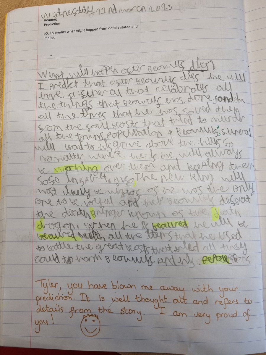 It's so lovely how excited Hawks get about making predictions during stories! Here is a gold pen worthy prediction about the ending of "Beowulf"...
