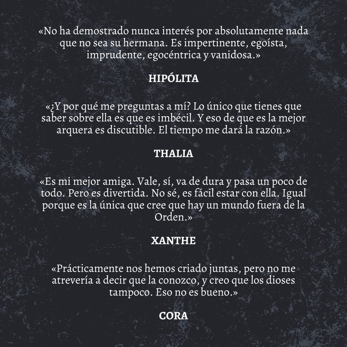 luciaymax's tweet photo. Un poquito más de Vyx 🦌
No ha sido fácil, pero hemos conseguido sonsacarles unas palabras a algunos de los personajes que la acompañarán a lo largo de la novela.
#LaVozdeArtemisa está en preventa en la web de @NumakEdiciones https://t.co/BdifdFcfiF