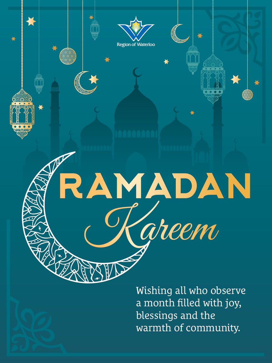 As many in #WatReg begin the month-long observance of #Ramadan, we encourage everyone to celebrate the values of compassion, generosity and self-reflection. To our local Muslim community, we wish you a month filled with joy, blessings and the warmth of community. #RamadanKareem