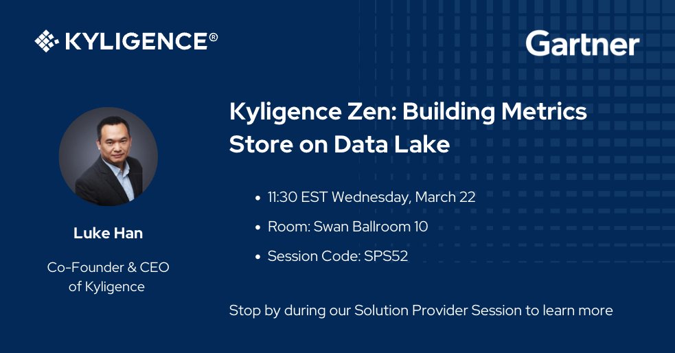 kyligence's tweet photo. Today at #GartnerDA, Kyligence CEO Luke will present how to build a unified metrics store to define metrics that can be consistently reused across BI, automation tools, and advanced analytics. Learn More about Kyligence Zen>> https://t.co/WHOaGJn7aP #BigData #MetricsManagement https://t.co/qZO19bUVkz