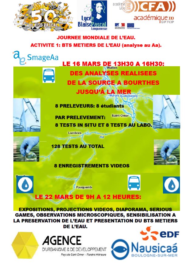 H2OSource2sea's tweet photo. On #WorldWaterDay ➡️ Action Day for #WaterQuality from source2sea at #LycéeBlaisePascal #Longuenesse #PaysSaintOmer
Partner @PlaneteNAUSICAA presents videos about our #NatureBasedSolutions &amp; #seriousgame Mission Clean #Water to >100 pupils.

#Ocean #Climate
#oceanliteracy https://t.co/DZM8PCdyxF