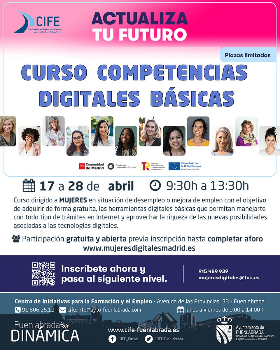 CIFE_Fuenla's tweet photo. Curso de Competencias digitales básicas
Desde el 17 al 28 de abril en horario de 9:30h a 13:30h, se impartirá el curso presencial de Competencias Digitales Básicas en el CIFE

➕ INFO e inscripciones 👇👇👇
https://t.co/29WfQZLkna https://t.co/VwpsHgMDiP