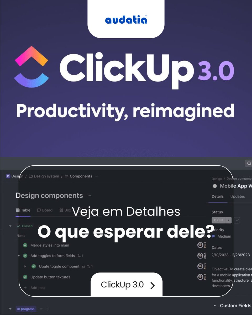 📢 Grandes novidades chegando! Em março de 2023, o ClickUp 3.0 estará disponível com atualizações incríveis na plataforma. #clickup #clickup3 #clickup30 #workos #gestaodeprojetos #gestaodigital #crm