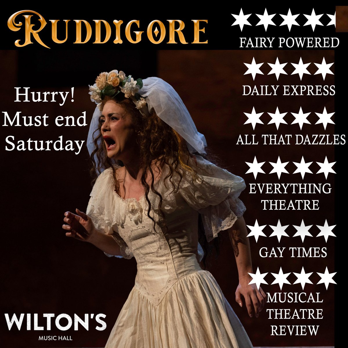 Ruddigore at Wilton's (@ruddigorewilton) on Twitter photo There are just 6 performances left of #Ruddigore <a href="/WiltonMusicHall/">Wilton's Music Hall</a>. 6 more chances to catch #PeterBenedict's widely acclaimed production. Limited availability. Don't delay. Must end this Saturday. wiltons.org.uk/whatson/774-ru… #opera #operetta #londontheatre #westend #eastend There are just 6 performances left of #Ruddigore <a href="/WiltonMusicHall/">Wilton's Music Hall</a>. 6 more chances to catch #PeterBenedict's widely acclaimed production. Limited availability. Don't delay. Must end this Saturday. wiltons.org.uk/whatson/774-ru… #opera #operetta #londontheatre #westend #eastend