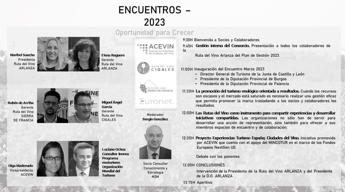 El 27 de marzo en el #paradordelerma celebraremos Encuentros 2023-Oportunidad para Crecer, con expertos y personalidades del enoturismo para hablar sobre tendencias y novedades del sector.
Aforo limitado
@CyLesVida 
<a href="/rutasvinoespana/">Rutas Del Vino | ESP</a> 
<a href="/RutaVinoCigales/">Ruta del Vino Cigales</a> 
<a href="/RVSierraFrancia/">Ruta del Vino Sierra de Francia</a> 
<a href="/paradores/">Paradores de Turismo</a>