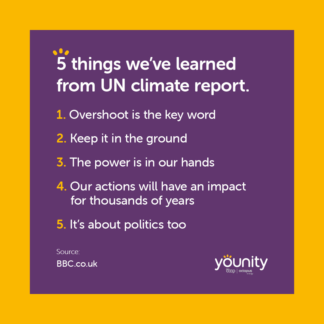 Younity_UK's tweet photo. The recent @IPCC_CH report has issued the world a warning! We need to take action soon.

Read the top 5 critical messages that @BBCNews learnt from the report here: https://t.co/byjRvmWW9q

#CommunityEnergy #UNClimateReport https://t.co/uDFOCzQxFv