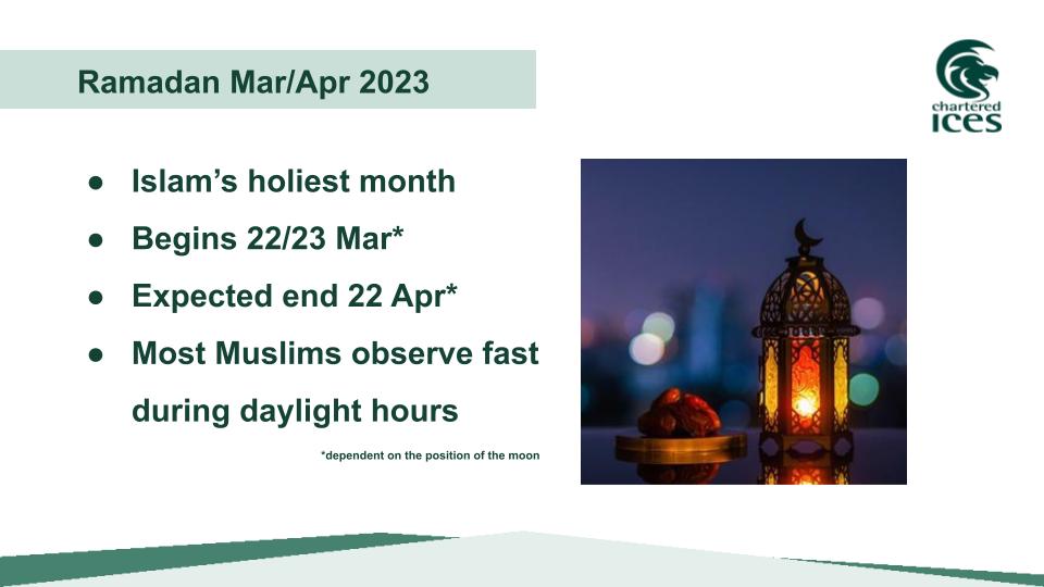 CharteredICES's tweet photo. If you're an #employer or #LineManager with staff observing the fast during the holy month of #Ramadan, aim to make things as easy as possible, either on-site or in the office.
#EDI #EquityDiversityInclusion #Ramadan2023 #CivilEngineering #surveying #MuslimsInConstruction https://t.co/Y3XBdc4dL9