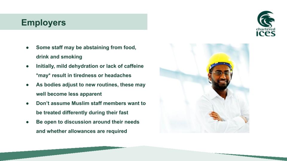 CharteredICES's tweet photo. If you're an #employer or #LineManager with staff observing the fast during the holy month of #Ramadan, aim to make things as easy as possible, either on-site or in the office.
#EDI #EquityDiversityInclusion #Ramadan2023 #CivilEngineering #surveying #MuslimsInConstruction https://t.co/Y3XBdc4dL9