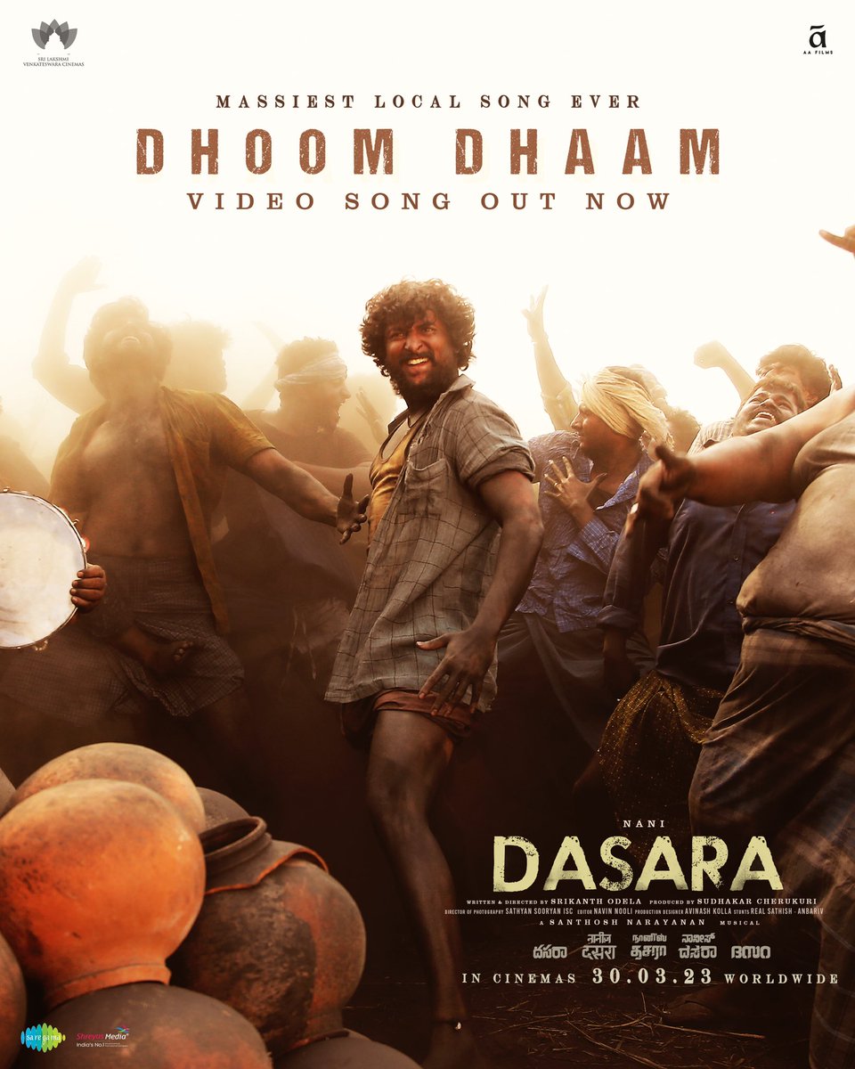 NameisNani's tweet photo. Massiest Local Song Ever :)

#DhoomDhaam Video song from #Dasara out now 🔥

- https://t.co/oTrwCgqLy7

#DasaraOnMarch30th
@Dheekshiths @KeerthyOfficial @odela_srikanth @Music_Santhosh @SLVCinemasOffl @Saregamasouth https://t.co/gZPs5AwlRD