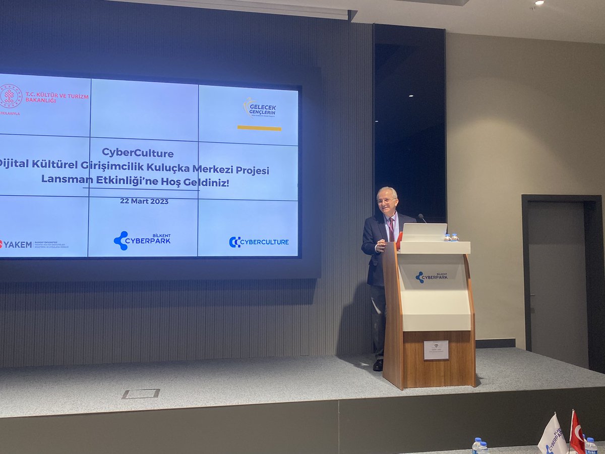 CyberparkTGB's tweet photo. #CyberCulture Lansman Etkinliği - Proje Kapanış Toplantısı'nda @TCKulturTurizm Telif Hakları Genel Müdürü Sn. @TaskentZiya, @BilkentUniv Rektör Yardımcısı Prof. Dr. Sn. Erdal Erel ve @baskentunv Rektörü Prof. Dr. Sn. İ. Haldun Müderrisoğlu açılış konuşmalarını yapıyor. https://t.co/p9or5FNsFP