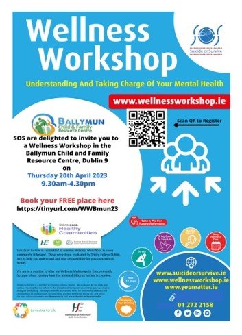 Scan the QR Code on flyer....CLICK THIS LINK 👇

tinyurl.com/WWBmun23 or call us on 01-8527183 to BOOK your place for Suicide Or Survive Wellness Workshop 💚

#YouTime #SelfCare #WellnessDay