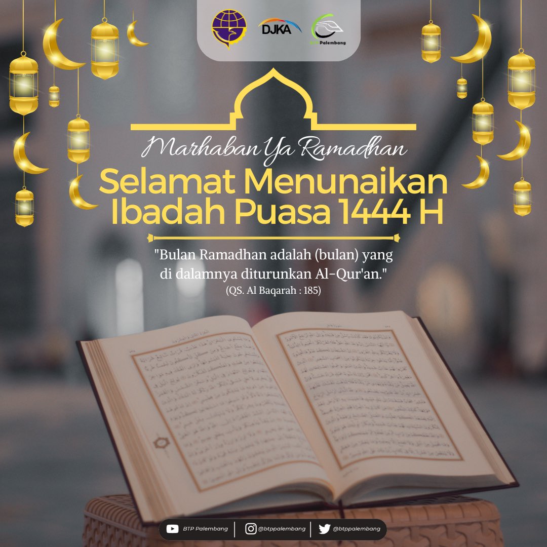 BTPPalembang's tweet photo. Kami Segenap Keluarga Besar Balai Teknik Perkeretaapian Palembang mengucapkan Marhaban Ya Ramadhan Selamat Menunaikan Ibadah Puasa 1444 H. 

Semoga Allah SWT. senantiasa melindungi dan memberikan keberkahan di bulan Ramadhan. https://t.co/dJnD7bcWDx