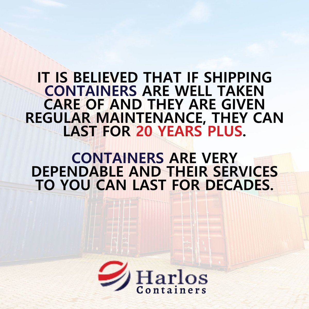 It is believed that if shipping containers are well taken care of and are given regular maintenance, they can last for 20 years plus. Containers are very dependable and their services to you can last for decades.
--
🌐 harloscontainers.com/home
.
#harloscontainer #container