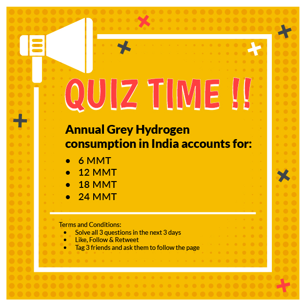 #Quiztime
How much do you know about #India's #grey #hydrogen consumption? Test your #knowledge, and you might just learn something surprising. #Comment down your answers and stand a chance to win exciting #prizes. 
#Quiz #HydrogenFacts #IndiaEnergy #ContestAlert #Giveaway