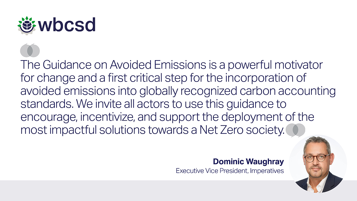 Delighted to say that we have just released the Guidance on Avoided Emissions which sets out a framework to consistently assess and account for the decarbonizing impact of companies’ solutions – also known as #avoidedemissions. Read the guidance below 👇 wbcsd.org/Imperatives/Cl…