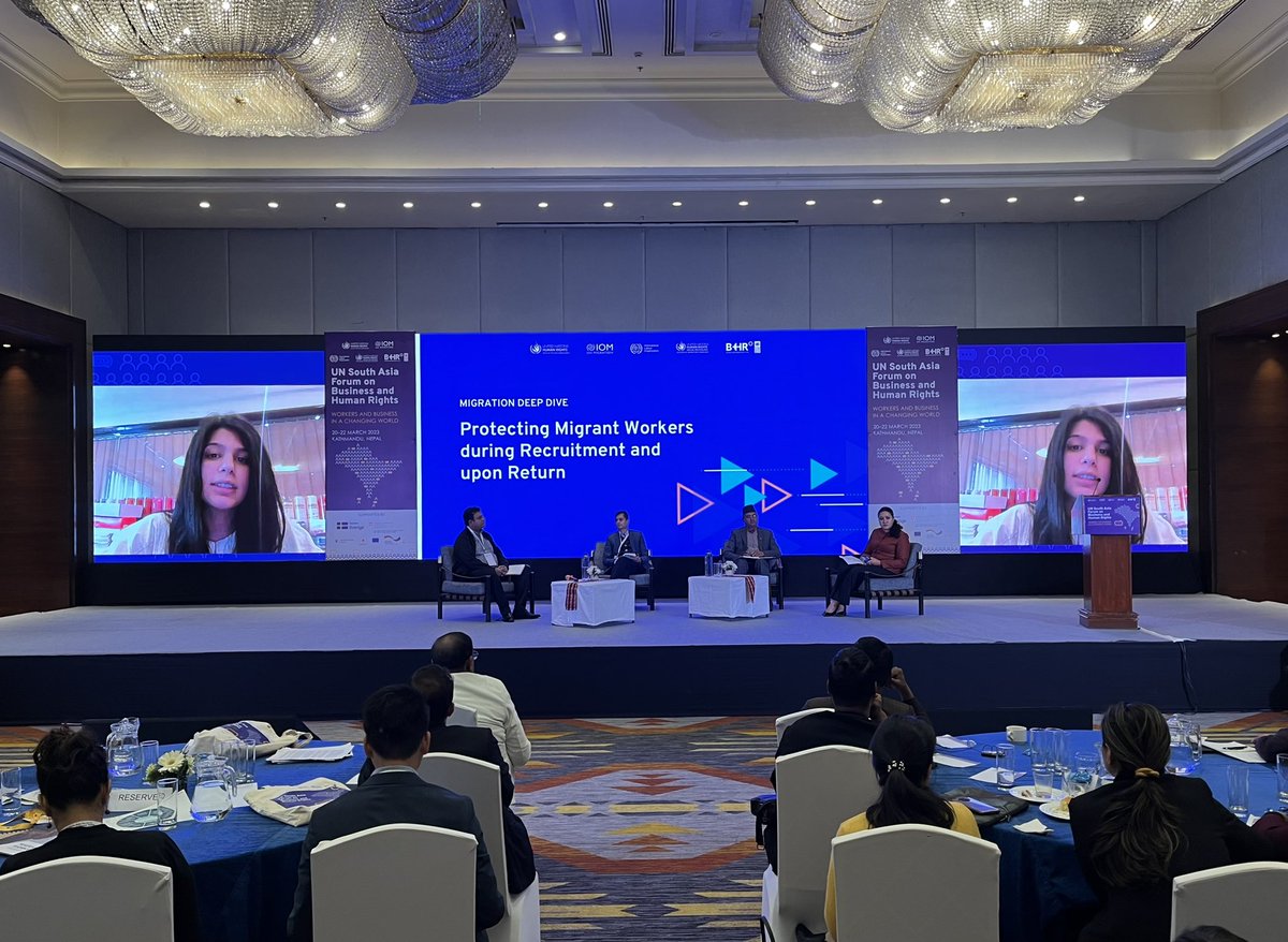 4th South Asia Forum on Business &amp; Human Rights in🇳🇵an opportunity to deliberate on responsible business practices, int. labour standards, protection of migrant workers, fair recruitment, mobility and climate change &amp; just transition 

#decentwork 
#BizHumanRights <a href="/ILONewDelhi/">ILO India</a>