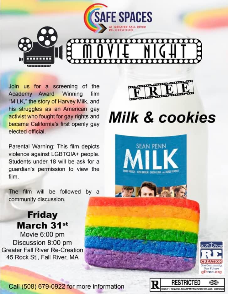 frprideco's tweet photo. Join our partners at Greater Fall River RE-CREATION and their Safe Spaces program for an important movie night and discussion 

#LGBTQ #TransDayOfVisibility #SpeakUp https://t.co/sGIGbArim2