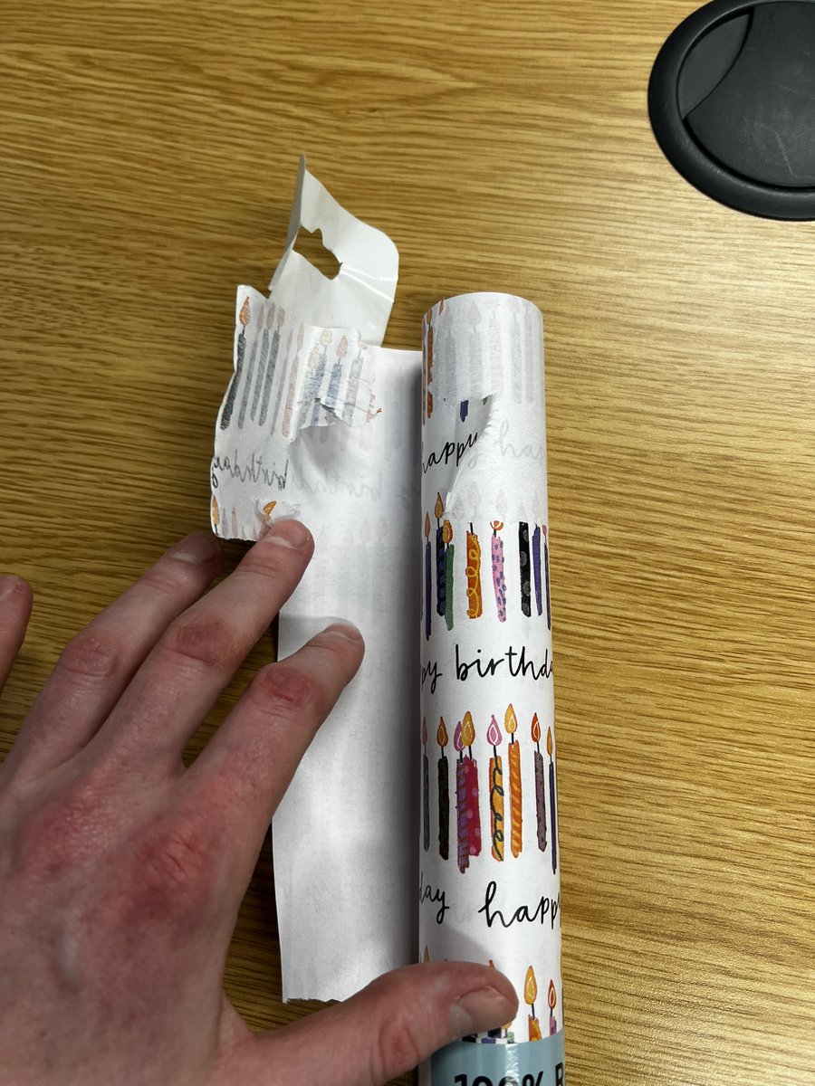 Lukee247's tweet photo. @sainsburys WHAT THE FUCK HAVE YOU DONE TO THE WRAPPING PAPER!? Wasting half a role just to get the labels off!!! https://t.co/QnQOwxdqcD