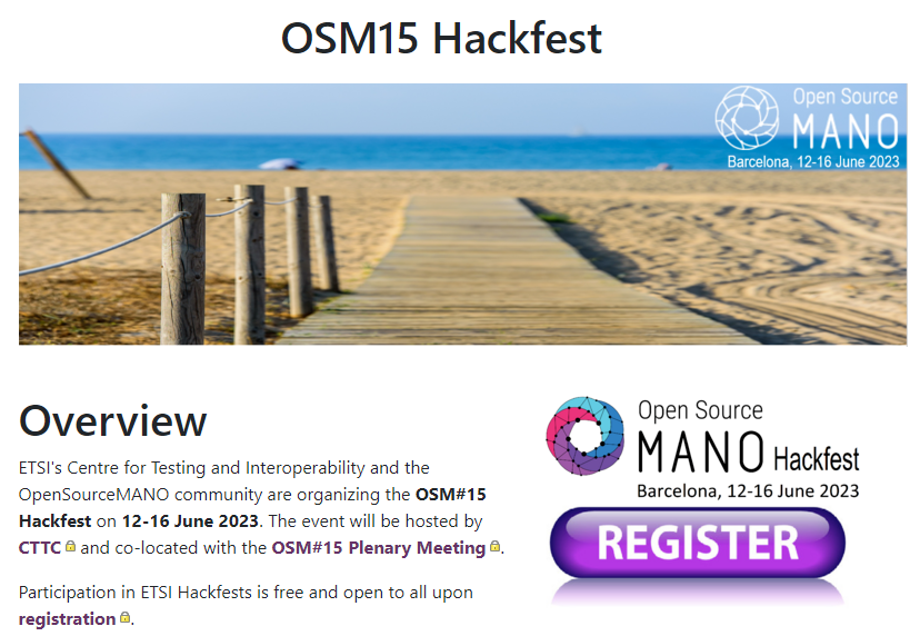 OpenSourceMANO's tweet image. Join us 12-16 June for #OSMhackfest Barcelona: learn to contribute code to #OSM and meet key members of the #community.  Hosted by @CttcTech and tailored for #softwaredevelopers. Registration is free and open to all.
#NFV #5G #OpenSource #Orchestration 
osm.etsi.org/wikipub/index.…