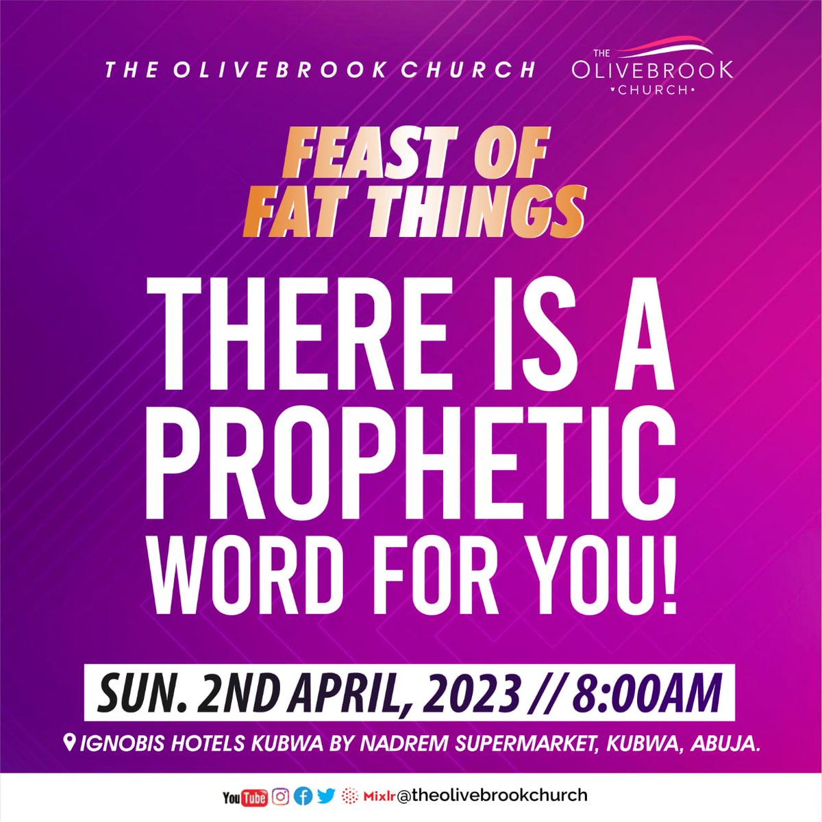 FOFT2023 

10 Days to Go! 

It's going to be 🔥🔥🔥🔥

@JoshuaSelmanNim <a href="/solomonlange/">Solomon Lange</a> <a href="/SpiricocoNg/">Spiricoco Twittter</a> <a href="/TheOliveBrook/">The Olive Brook Church</a> 

#ApostleJoshuaSelman #AbuJibril #SolomonLange #TheOliveBrookChurchAbuja
#TheOlivebrookChurch
#FeastOfFatThings
#FeastOfFatThings2023