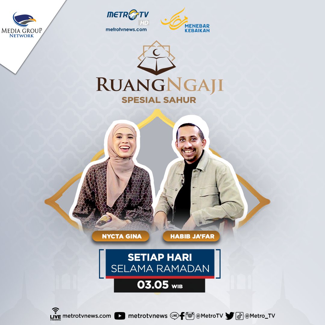 Ruang Ngaji hadir untuk temani kalian, membahas lebih dalam berbagai topik tentang Islam bersama @Husen_Jafar dan @missdongdong. Saksikan #RuangNgajiMetroTV tayang setiap hari selama Ramadan Pukul 03.05 WIB hanya di Metro TV. #Menebarkebaikan #RamadandiMetroTV #Ramadan1444H