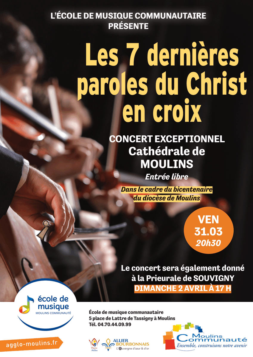 ensalvert's tweet photo. L’École de musique de @CAMoulins donne un grand concert à @Villedemoulins et à #Souvigny, dans le cadre des 200 ans du Diocèse de #Moulins 🗣️🎶🎻
📃 Venez donc écouter une œuvre magnifique de #SaintSaëns !
@03attractivite @MuseeSouvigny @MontagneMoulins @lamontagne_fr  @Prefet03 https://t.co/1YX80Qc2Pv