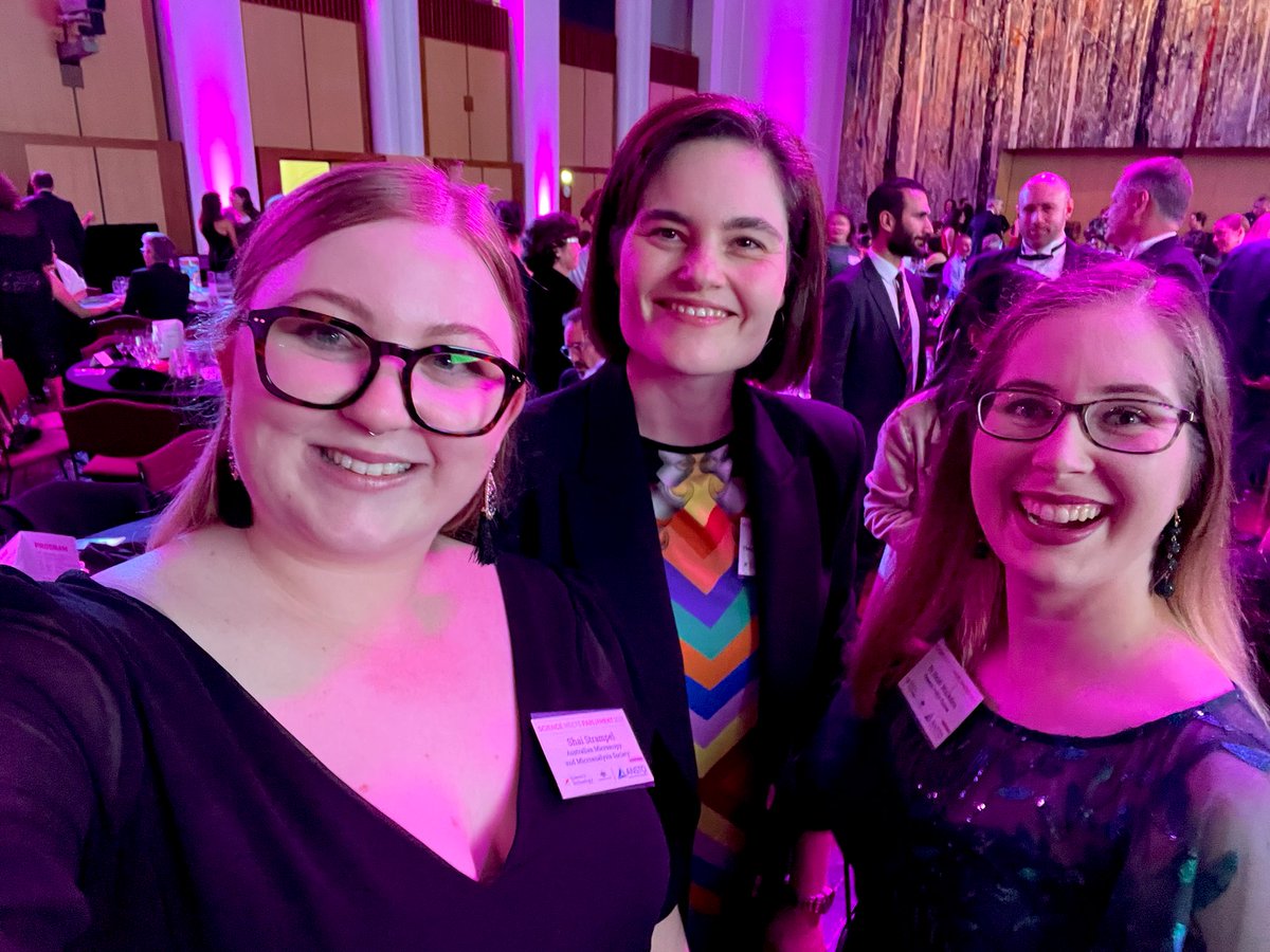 shai_strampel's tweet photo. What a delight to find two @GRIDD_GU alumni at the #SMP2023 gala dinner tonight! @roisinmcmahon and @heidi_walkden really are Superstars of STEM ✨ and it’s inspiring to see the unexpected (and exciting) places that science can take you. 
@ScienceAU @Griffith_Uni https://t.co/FIKKGZWPCJ