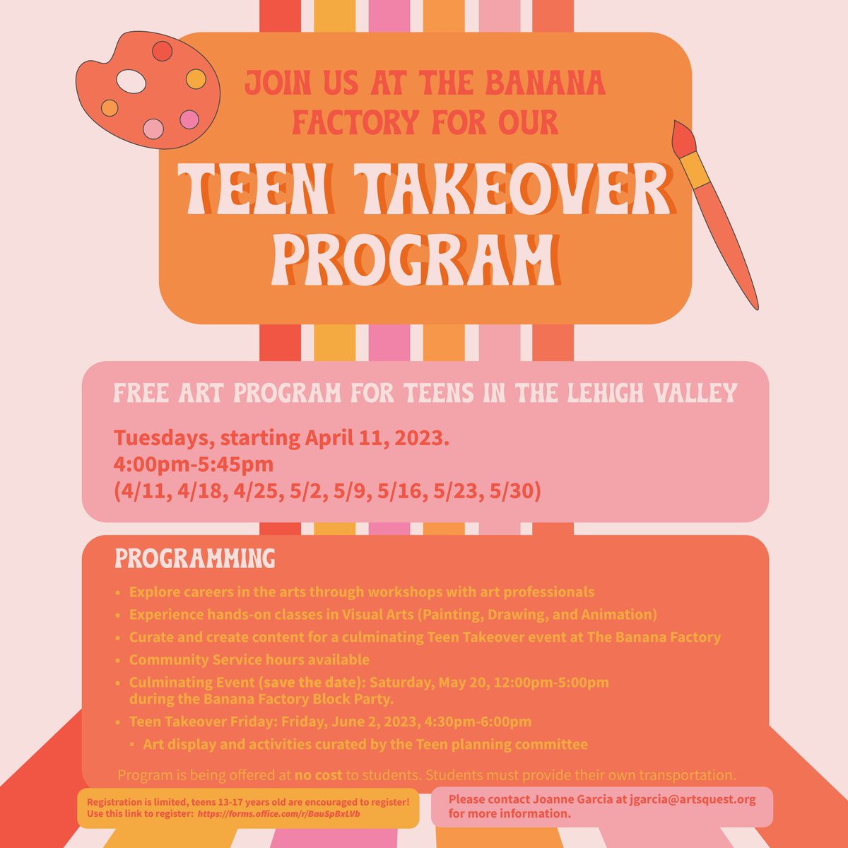 Great events & programs coming up for our Teens @ArtsQuest @BananaFactory #teentakeoverfriday #PoetryOpenmic #TeenTakeover #youthvoiceweek 
FREE programming for youth 13-17 y/o 🖼️🎨🎙️artsquest.org/teen-art-progr…