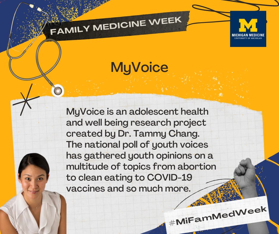 umfamilymed's tweet photo. Utilizing text message surveys, MyVoice, created by @chang_tammy, elevates the voices and experiences of young people to inform policies and programs that improve their lives.
#MiFamMedWeek
Learn more: https://t.co/Uk8AN6asUe https://t.co/GMctPyrF1S