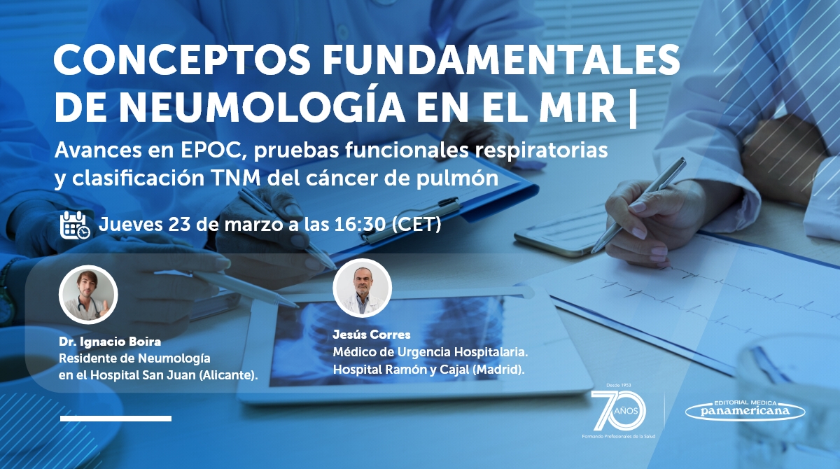 Panamericanaesp's tweet photo. 🗣 NUEVA MASTERCLASS PROMIR:
Conceptos fundamentales de Neumología en el MIR
Avances en EPOC, pruebas funcionales respiratorias y clasificación TNM del cáncer de pulmón
📝 Apúntate GRATIS https://t.co/puLHja76uK
🗓 Jueves 23 de marzo a las 16:30 h
#Neumologia #NeumoMIR #PROMIR https://t.co/oS7e05lbJU