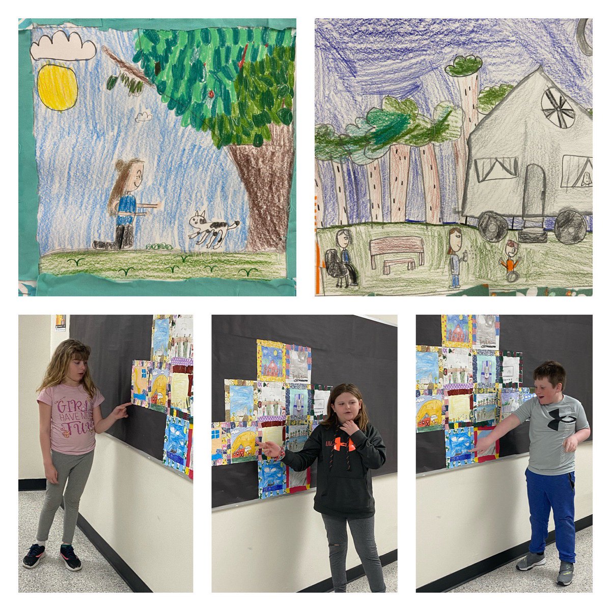 These third grade artist created memory quilt squares after studying  works of art by the famous artist Faith Ringgold.

After putting their works on display the student had the opportunity to describe their happiest memories. 
#ElmwoodSchools 
#Artstudents