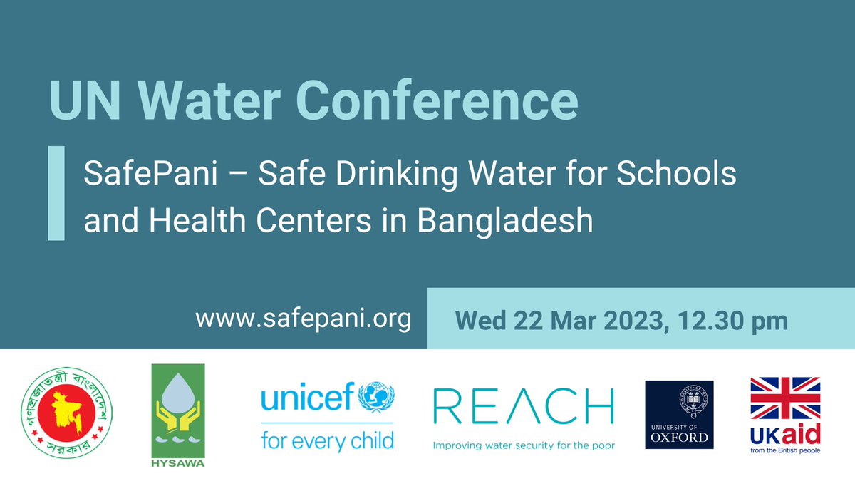 REACH (@reachwater) on Twitter photo SafePani is a new institutional model for rural 💧service delivery for schools, healthcare centres & households, developed with <a href="/UNICEFBD/">UNICEF Bangladesh</a> & the Government of Bangladesh.
Find out more today at 12:30 NY time #UNWater2023Conference in person or online: cdnapisec.kaltura.com/p/2503451/embe… SafePani is a new institutional model for rural 💧service delivery for schools, healthcare centres & households, developed with <a href="/UNICEFBD/">UNICEF Bangladesh</a> & the Government of Bangladesh.
Find out more today at 12:30 NY time #UNWater2023Conference in person or online: cdnapisec.kaltura.com/p/2503451/embe…