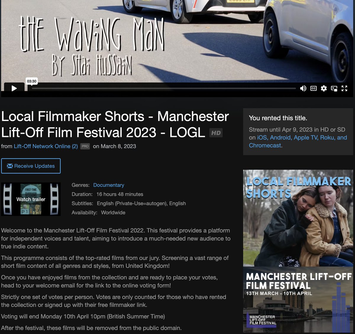 ShaiHussain's tweet photo. #TheWavingMan is currently screening at the online @ManchesterLO Lift-Off Film Festival alongside other wonderful short films. Check out the newest talent and support British filmmaking, 13th March to 10th April! 

Buy tickets at https://t.co/fqTExNVmW0 https://t.co/gI88IM038Q