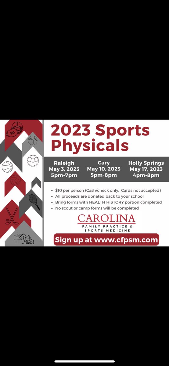 Great opportunity to get your physical for the year and help the school!