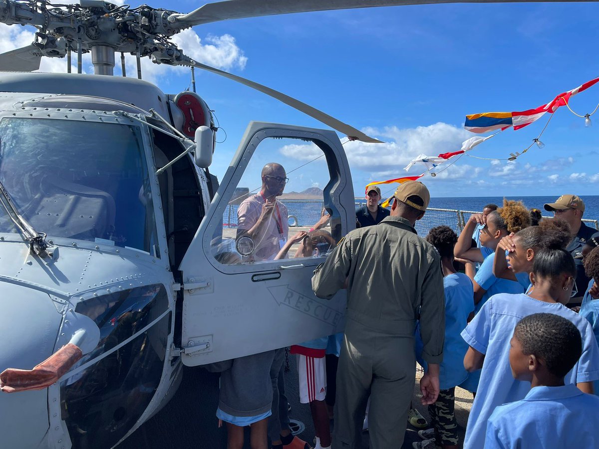 USNavyEurope's tweet photo. Welcome aboard ๐ค
Students from Zeca Ramos Elementary School in Palmeira, Cabo Verde visited USS Bulkeley (DDG 84) during #AMFS23. https://t.co/FG4diydh59