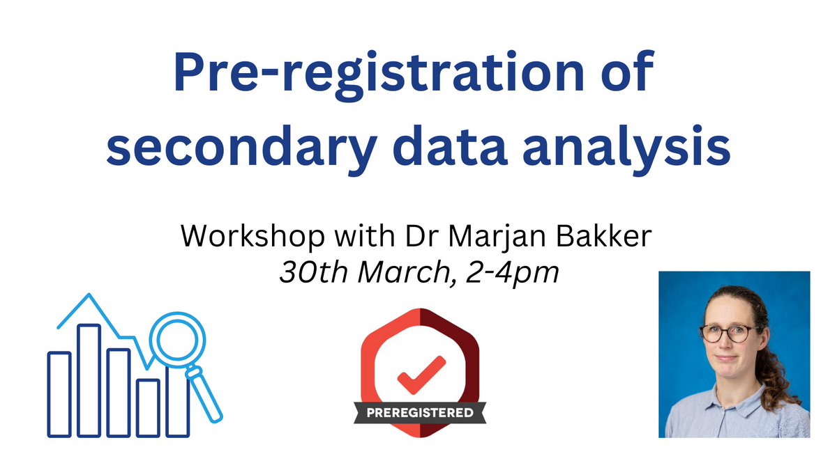 Are you interested in pre-registering secondary data analysis studies &amp; looking for expert advice?

Join this <a href="/ucl/">UCL</a> workshop with <a href="/MarjanBakker/">Marjan Bakker</a> to learn how to effectively pre-register secondary data analysis studies: eventbrite.co.uk/e/workshop-pre…

30th March, 2-4pm BST. All welcome!