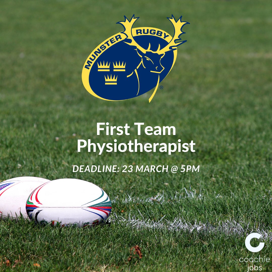 An exciting new opportunity in professional sport for an ambitious Physiotherapist with Munster Rugby.

Go to coachie.jobs to find out more about the role!

#UnlockYourPotential #SportsJobs #physiotherapist #physiojobs