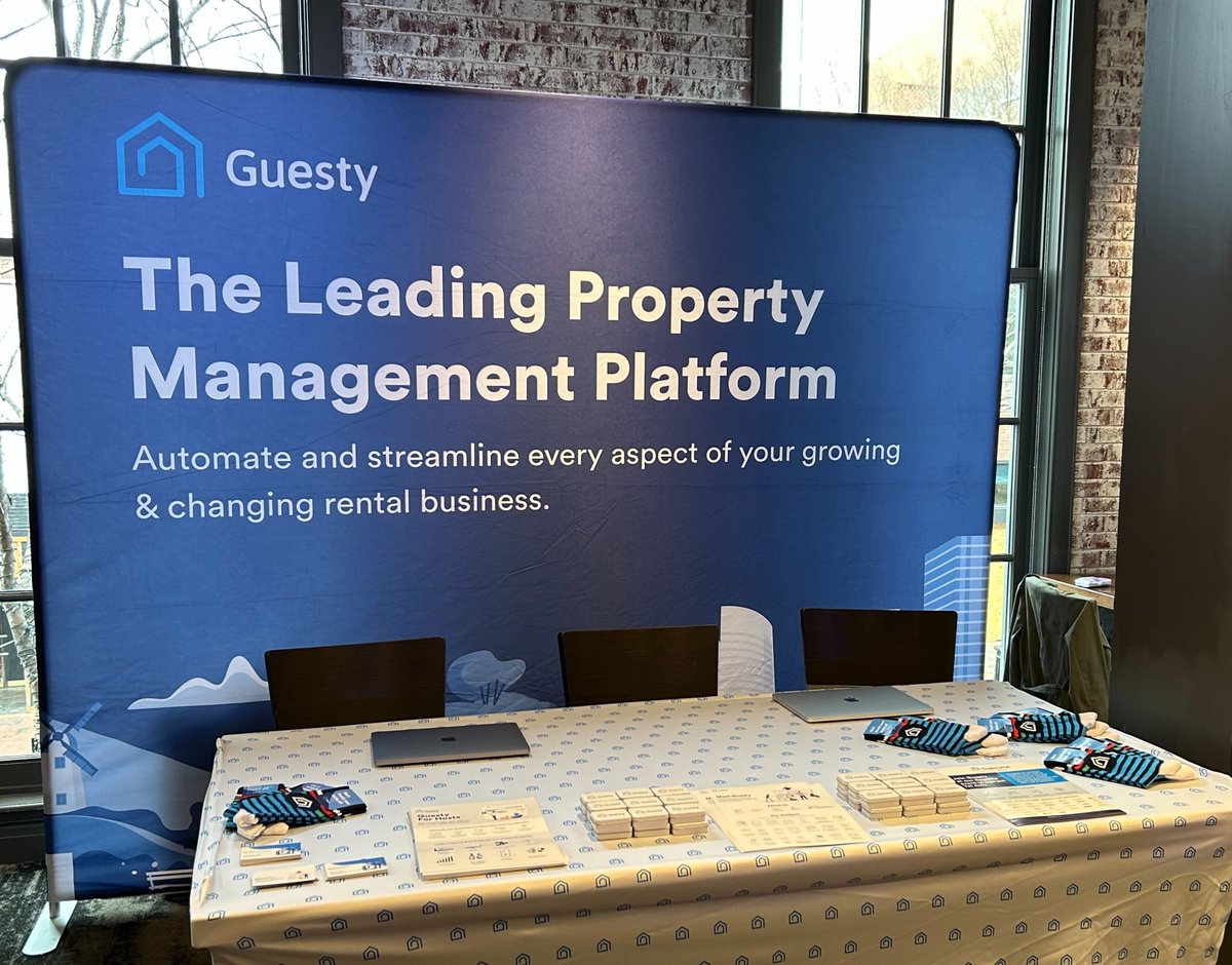 Guesty's tweet image. Are you at the #STRWealthConference? 👀

If so, we hope you&apos;re having as much fun as the #Guesty crew is 🎉

Stop by our booth on the second floor today to grab some free swag &amp;amp; learn all about our one-stop solution for #shorttermrentals 👋