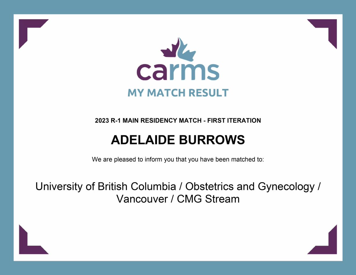 To the west coast I come… could not be more excited to join @ubcOBGYN! #CaRMS2023