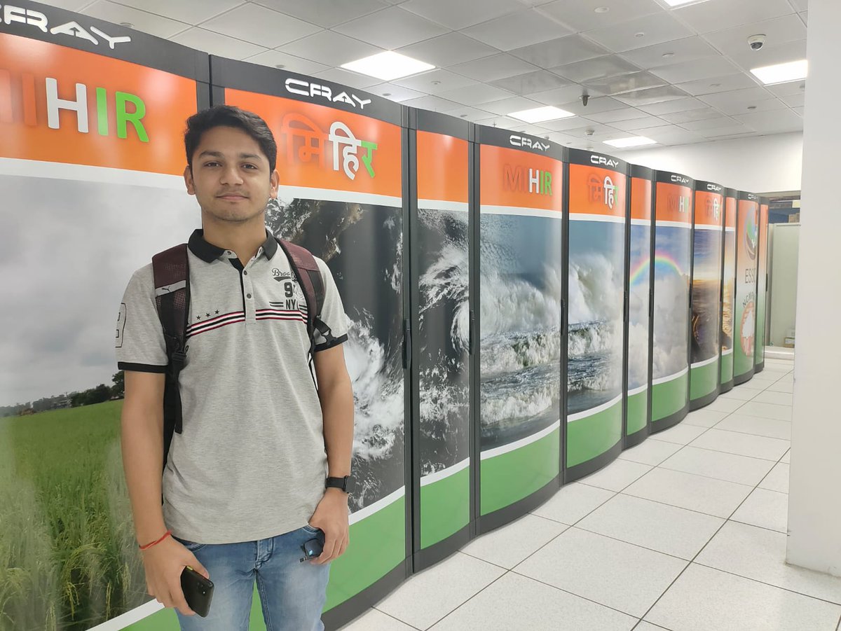 Arjun_rawat2's tweet photo. Today I got an opportunity to visit National Center for medium range weather forecasting (NCMRWF) and witness super computer called "Mihir" in action which was truly remarkable experience. It is a supercomputer that uses complex mathematical models to forecast the weather. https://t.co/hv0DqcBMPy