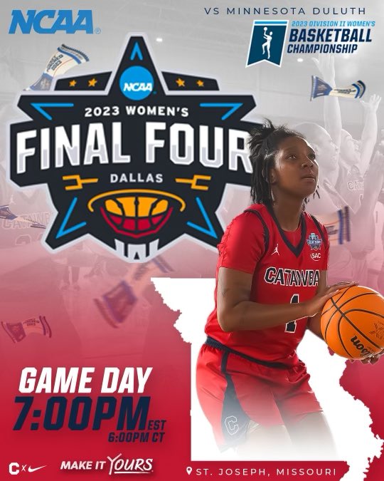 FINAL FOUR‼️🕺💃🏻
.
.
.
🆚 Minnesota Duluth
📍St. Joseph, MO
⏰ 7:00PM EST | 6:00PM CT

🔴 Students 🔴 Join us for a watch party in Goodman Gymnasium beginning at 5:30! 

#together | #GoCatawba