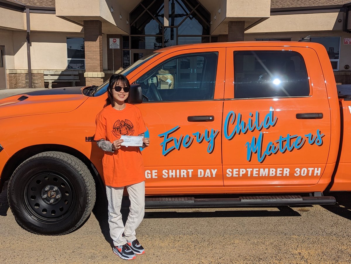 OrangeShirtSoc's tweet photo. A big congratulations to Charliss Santos for being this year's t-shirt design contest winner from Ponoka Alberta. Thank you to our sponsor Tolko. https://t.co/Wbjm8gLbkp