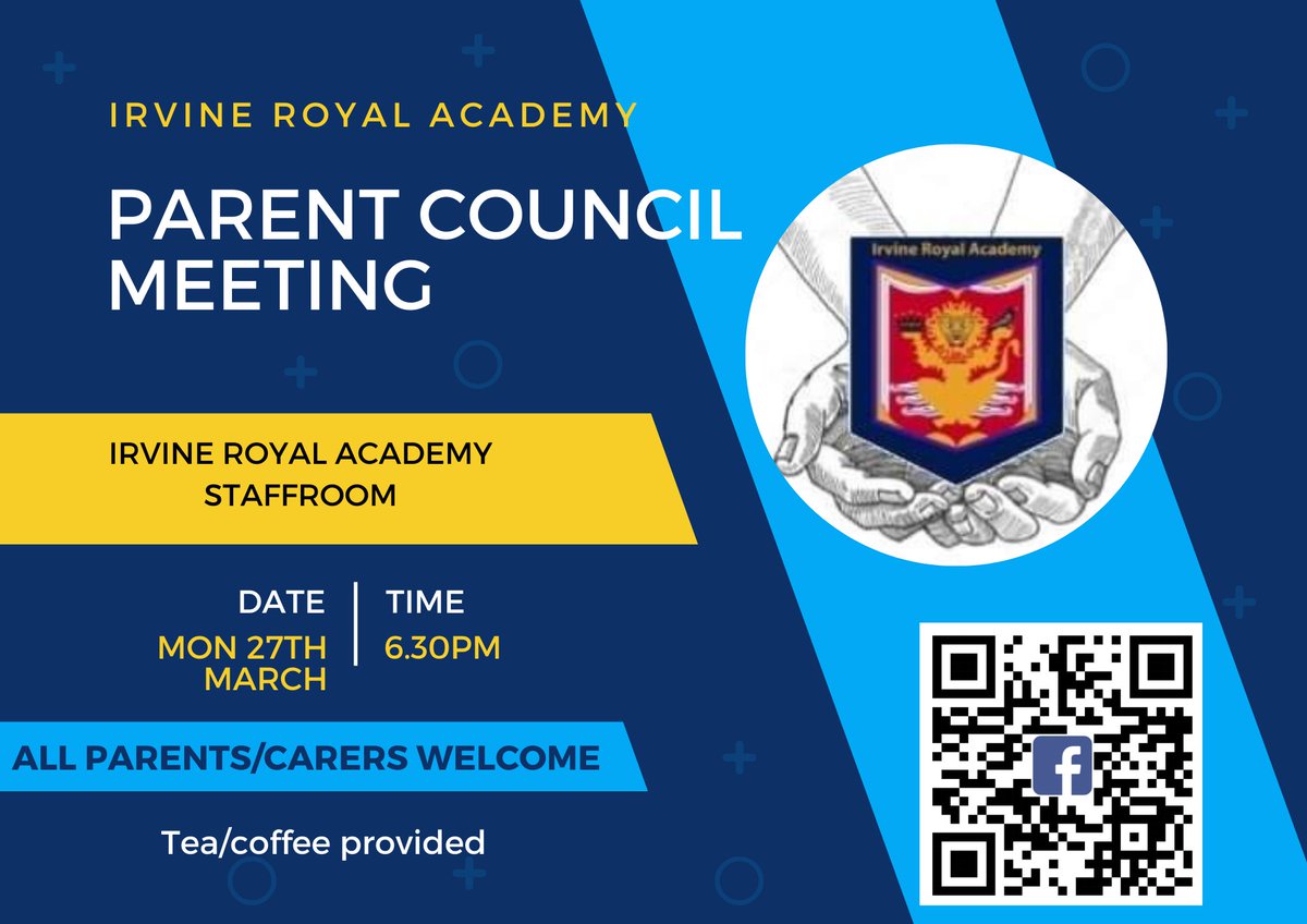 The next Parent Council meeting takes place Monday 27th March. Please feel free to attend. Tea/coffee/juice provided and there is lego/colouring in to keep kids entertained 😀 <a href="/IrvineRoyalAcad/">Irvine Royal Academy</a>
