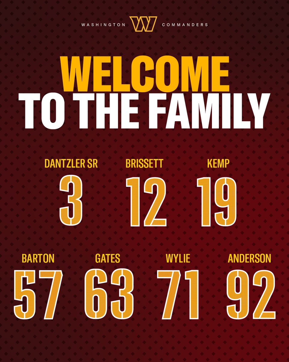 Commanders's tweet image. Numbers for the new guys ⬇️