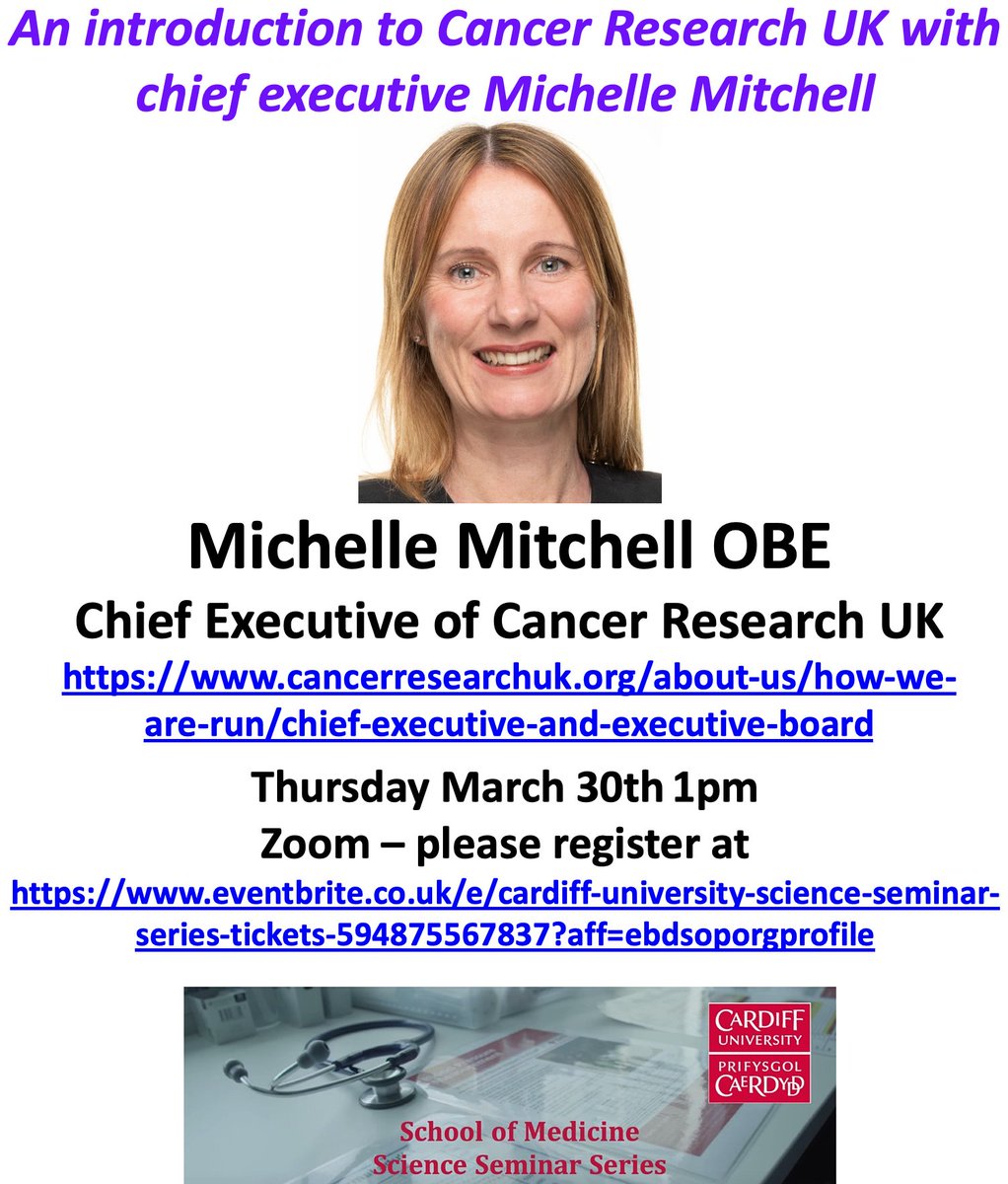 Systems Immunity Research Institute (@cusystemsimmu) on Twitter photo Science Seminar with Michell Mitchell OBE <a href="/Michelle_CRUK/">Michelle Mitchell</a> on March 30th 1pm: An introduction to Cancer Research UK with chief executive Michelle Mitchell. Please register at eventbrite.co.uk/e/cardiff-univā¦
<a href="/CR_UK/">Cancer Research UK</a> <a href="/DCGResearch/">Division of Cancer & Genetics</a> @VelindreCC <a href="/AJ_Hollins/">Andrew J. Hollins</a> Science Seminar with Michell Mitchell OBE <a href="/Michelle_CRUK/">Michelle Mitchell</a> on March 30th 1pm: An introduction to Cancer Research UK with chief executive Michelle Mitchell. Please register at eventbrite.co.uk/e/cardiff-univā¦
<a href="/CR_UK/">Cancer Research UK</a> <a href="/DCGResearch/">Division of Cancer & Genetics</a> @VelindreCC <a href="/AJ_Hollins/">Andrew J. Hollins</a>