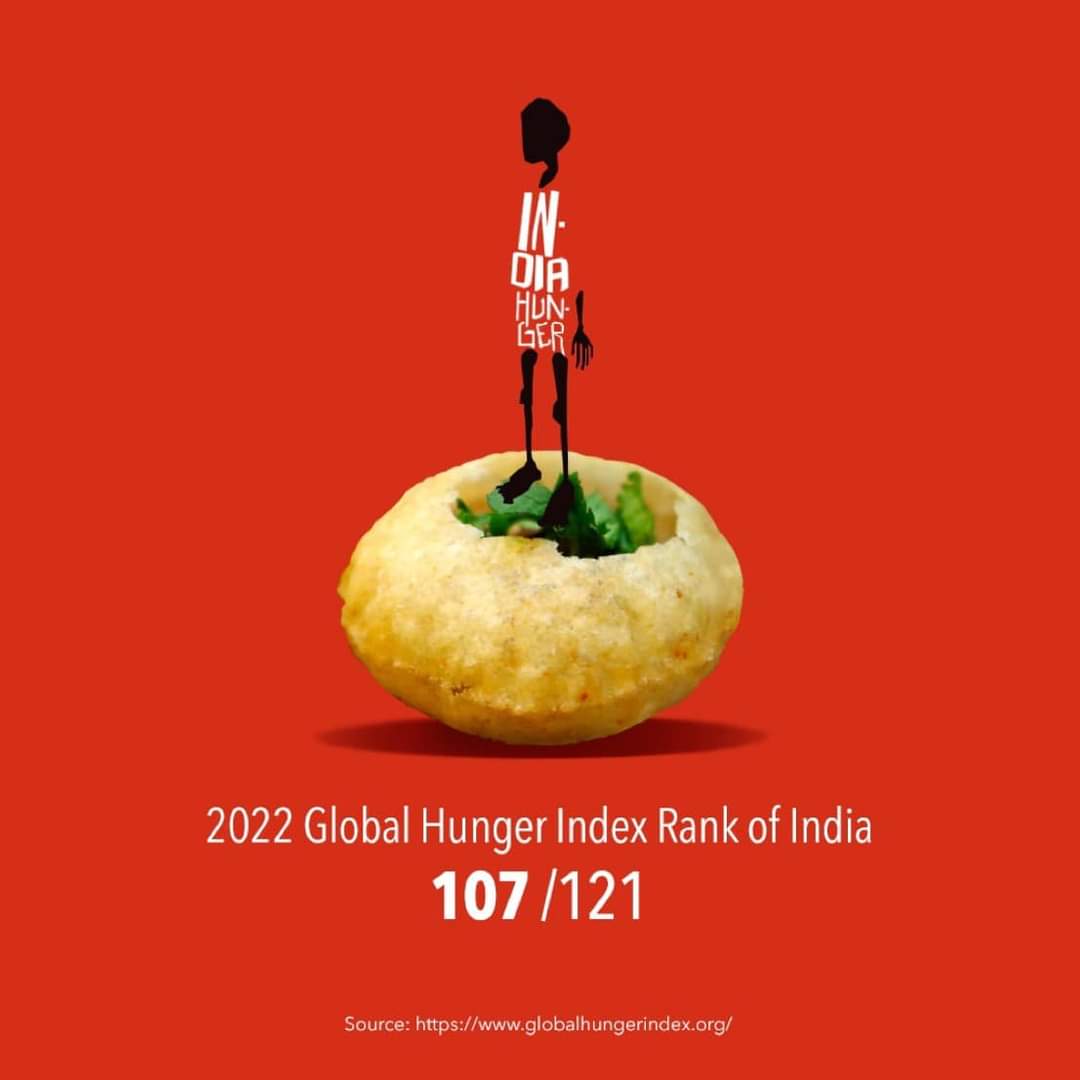 KeralaPMC's tweet image. India has fallen to 107 rank in #GlobalHungerIndex2022 ?

Who cares about its devastating consequences?

PM Modi talking about &apos;Poshan Maah&apos;
- &apos;Yatha Annam Tatha Mannam&apos;
when our #GlobalHungerIndex is falling?
.