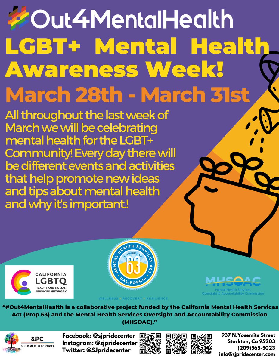 SJPrideCenter's tweet photo. Join us next Tuesday at 5:30 PM as we kick off our LGBT+ Mental Health Awareness Week with a movie night! We'll be putting on a movie that's fun for all ages! Make sure to bring your own seating, Popcorn, and refreshments will be provided! Hope to see you There! https://t.co/sUe7OP6Sld